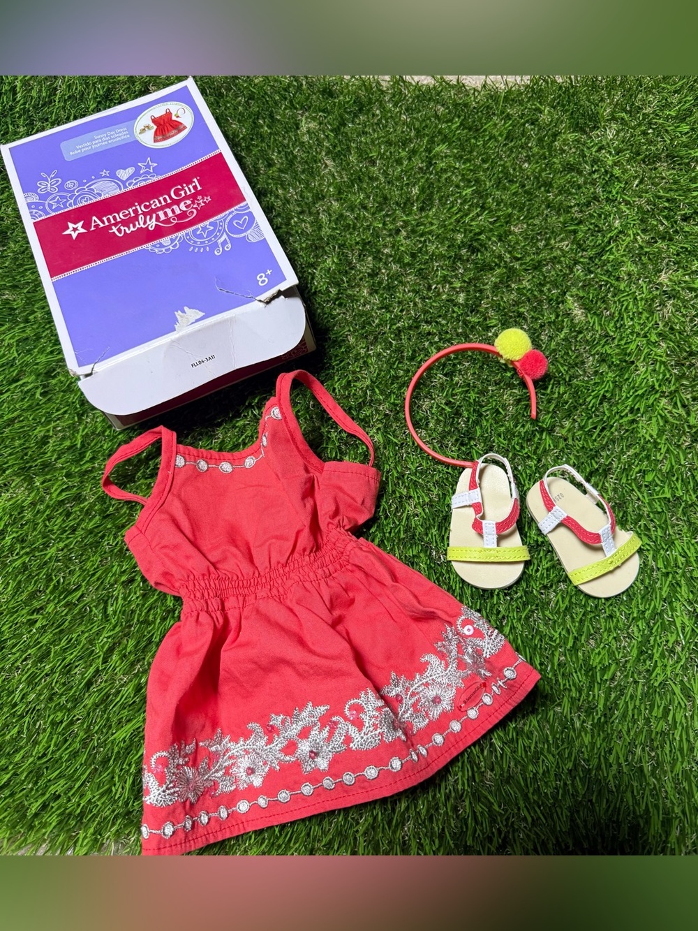 American Girl Red Dress, Headband & Sandal Set